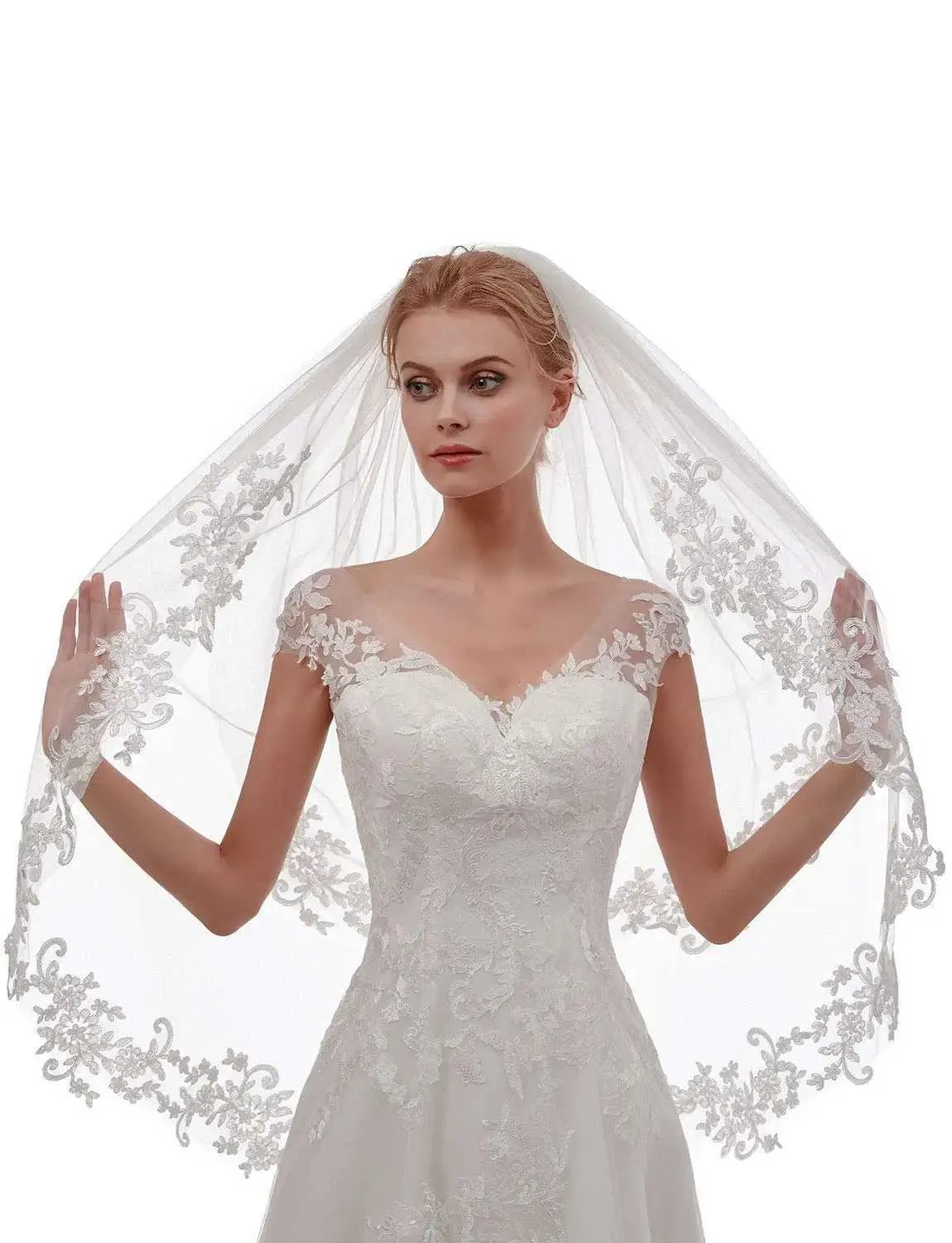 Bijoux de cheveux de mariage Femmes courts à 2 niveaux Veille de mariée de mariage avec peigne 75 cm