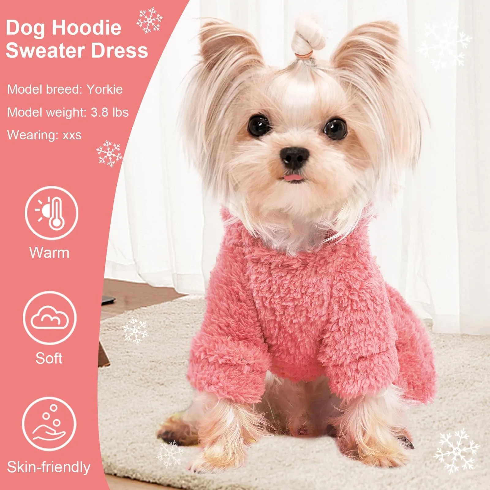 Fleece Dog Sweater Dress Hoodie for Small Breed Dogs, Cotton Winter Dog  Clothes