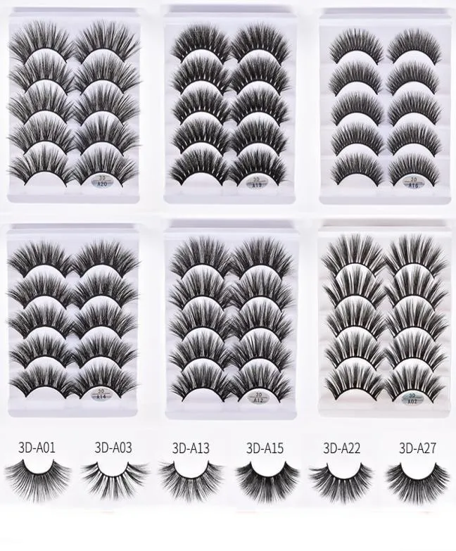 NOUVEAU 5 paires Soft Fake Hair 3D Mink Fals Cils faits à la main Fluffy Fluffy Long Faux Vash Lash Natural Eye Makeup Tools8663623