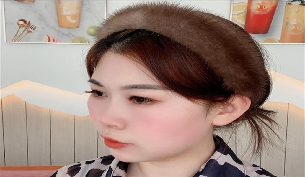 2021 New Women039S Luxury Winter 100 Mink päls pannband Real Fur Hair Band Lady Girl Plush Hair Hoop Headdress Whole2815353439