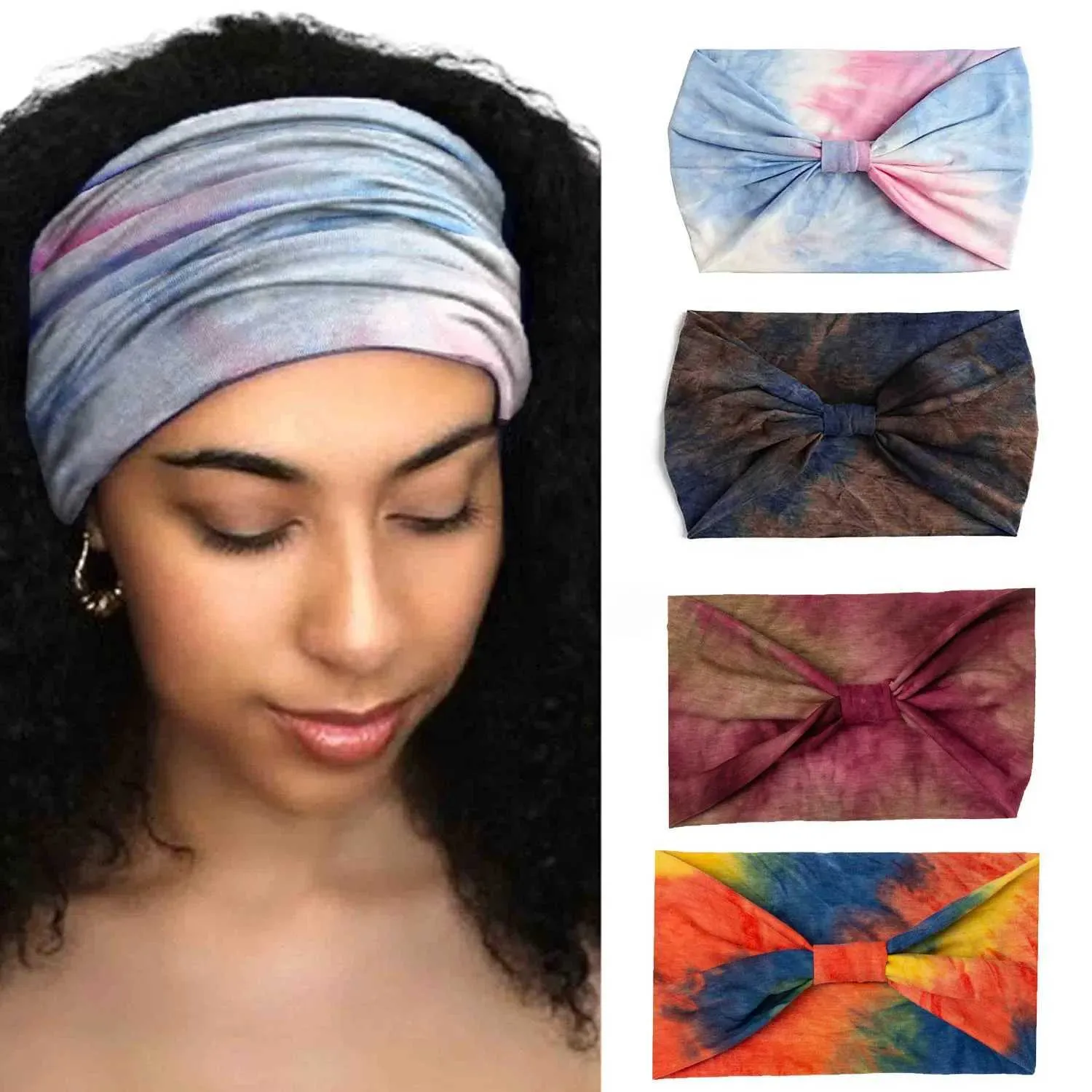 Bandanas Durag 2023 Tien Dye szeroko zakrojone opaski dla kobiet retro opaski na głowę miejskie opaski na głowę Dziewczęce Akcesoria Elastyczne opaski na głowę Bandanas 240426