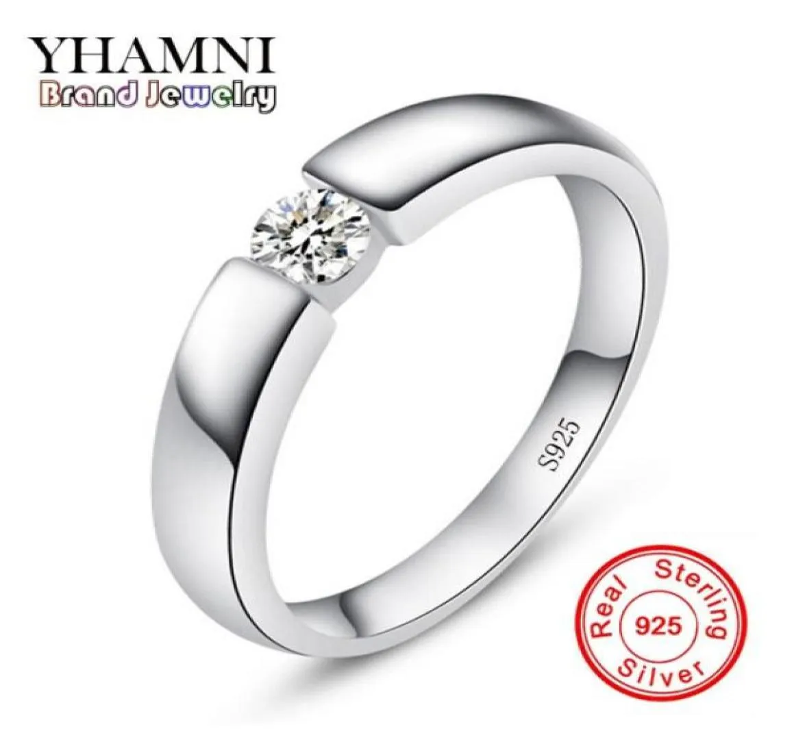 Отправлено Серебряное Сертификат yhamni Real Original 925 Silver Men Ring Ring Fine Jewelry Inlay 5mm Diamond Brand Обручальное обручальное кольцо для 21030183