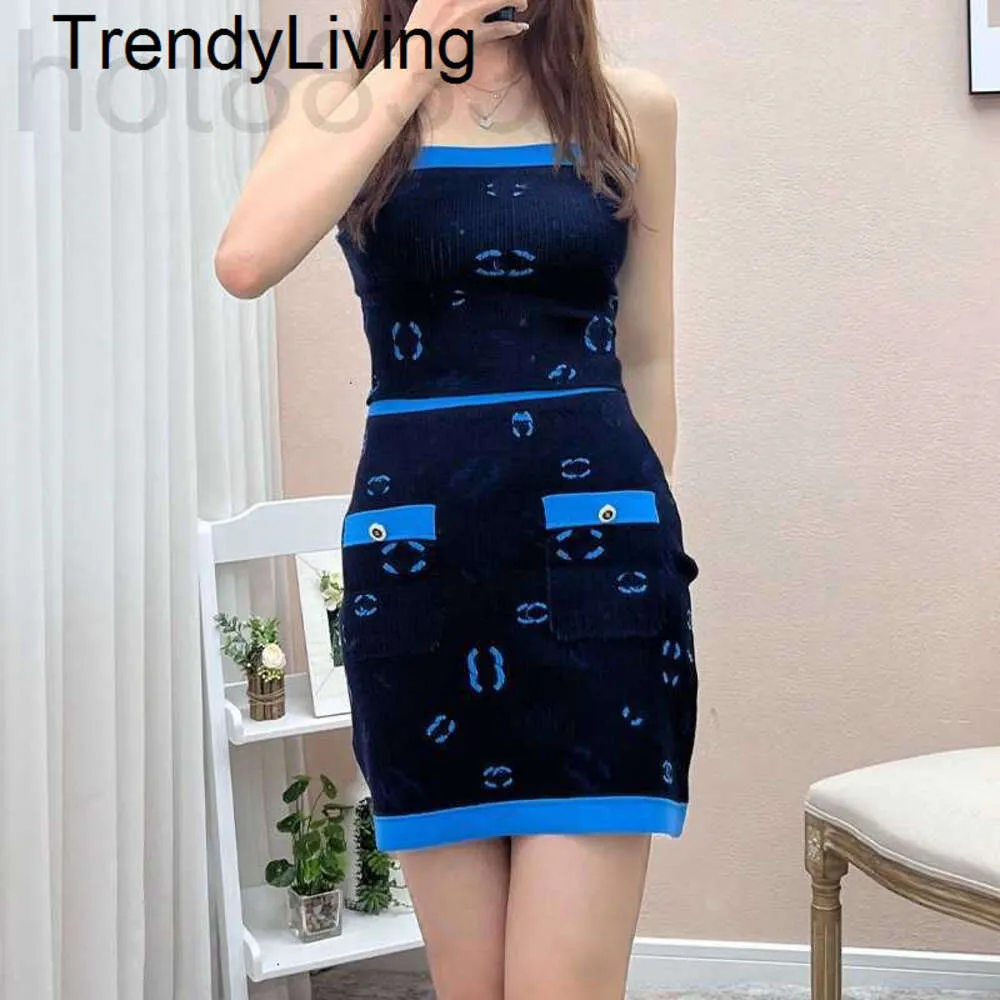 New 24ss Casual Dresses Designer new jacquard small fragrance skirt with suspender bra blue design suit women dress