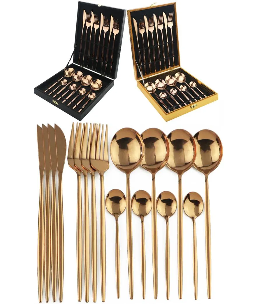 Ensemble de couverts en or rose 16pcs 1810 en acier inoxydable à fourche à fourchette Spoon Dinner Setteware avec boîte cadeau T22473288