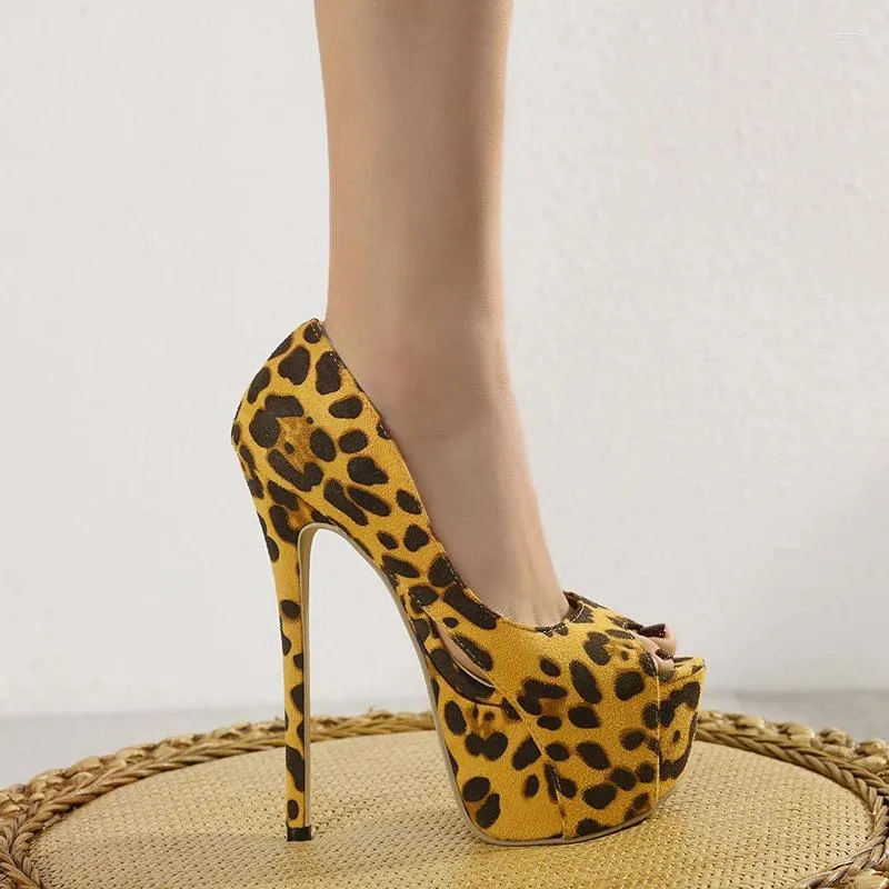 Платье обуви Zookerlin Leopard Print Peep Toe 16см на шпильки высокие каблуки Женщина Летнее скольжение на сексуальной модели по взлетно -посадочной полосе женские насосы 2024