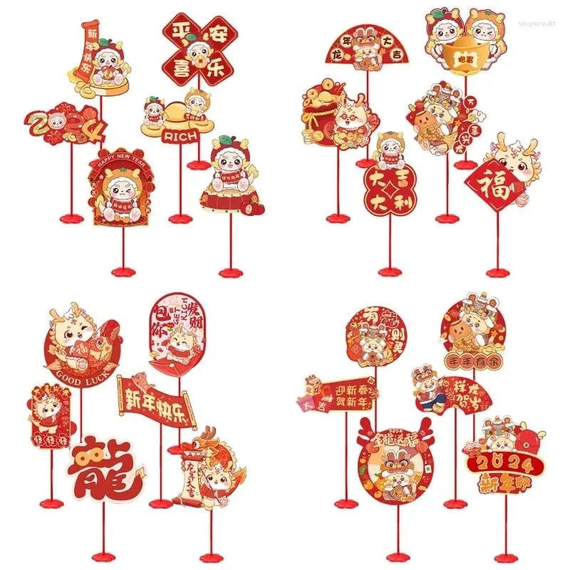 Décoration de fête 2024 ans Ornements de bureau 6pcs Cartoon dragon Handheld Pographie accessoires L21C