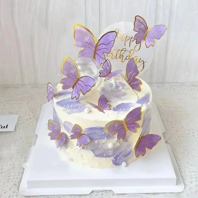 2024 Gold Butterfly Kuchen Dekorationen Alles Gute zum Geburtstag Acrylkuchen -Top -Simulation Schmetterlinge Hochzeitsfeier Dekor Kuchen -Top -Top -für Geburtstagsfeier Vorräte