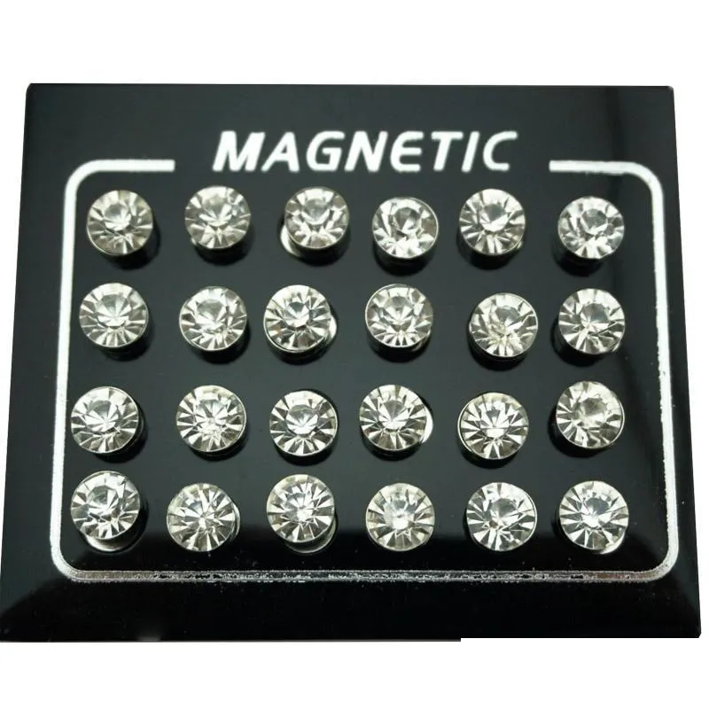 Stud Regelin 12 paar/Lot 4/5/6/7mm Ronde Crystal Rhinestone Magneet Earring Puck Dames Mens Magnetic Fake Ear Plug sieraden Druppel Dhuip