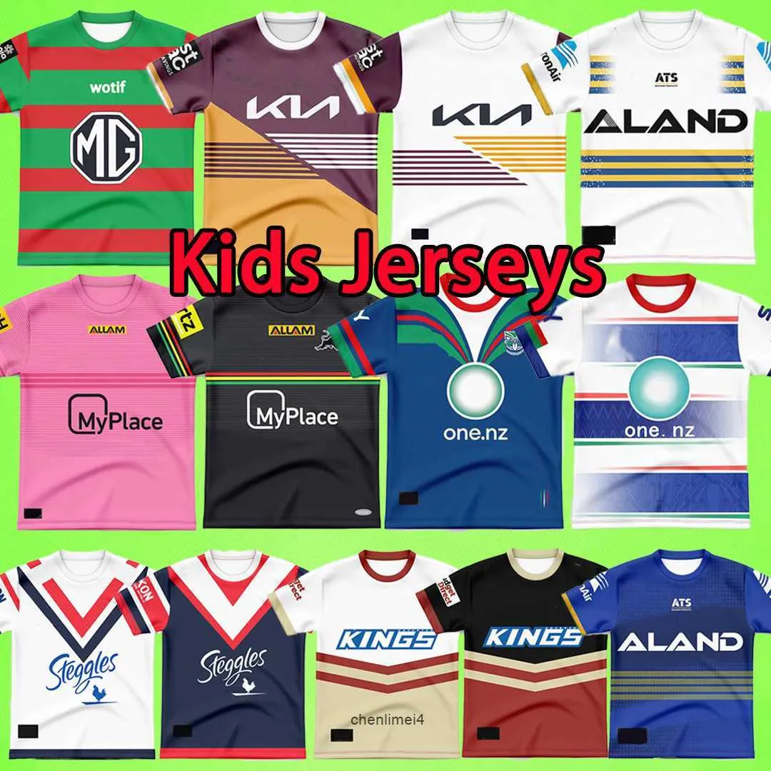 Neue 2024 Kinder Rugby -Trikots Zealand Warriors Dolphins Brisbane Broncos Parramatta Eels Roosters South Sydney Rabbitohs Penrith Panthers Jungen