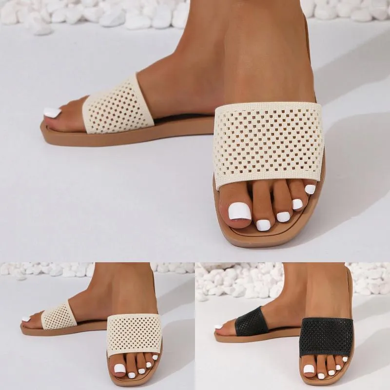 Slippers Ladies Fashion Summer Summer Beathable Mesh Square Toe Open Flat