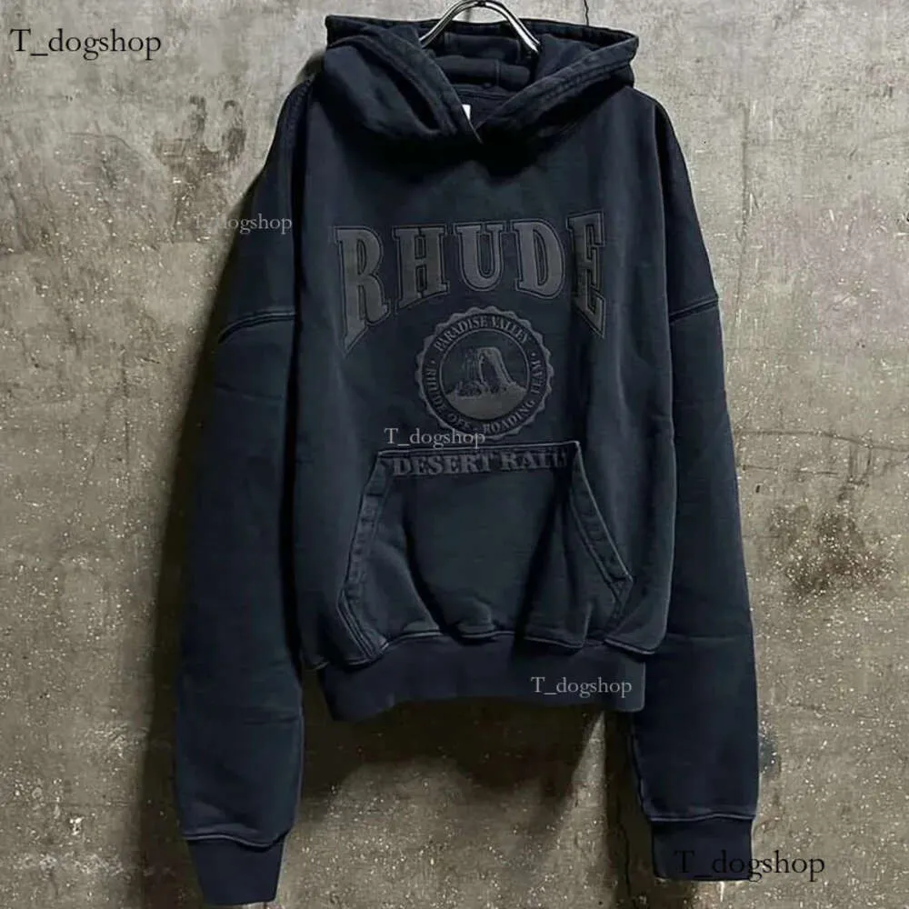 Män designer hoodies rhude hoodie tröjor rhude vintage tvätt gammal tryckt high street brev tryckning sport hoodie grå svart mans kvinnor hoodie xl 712