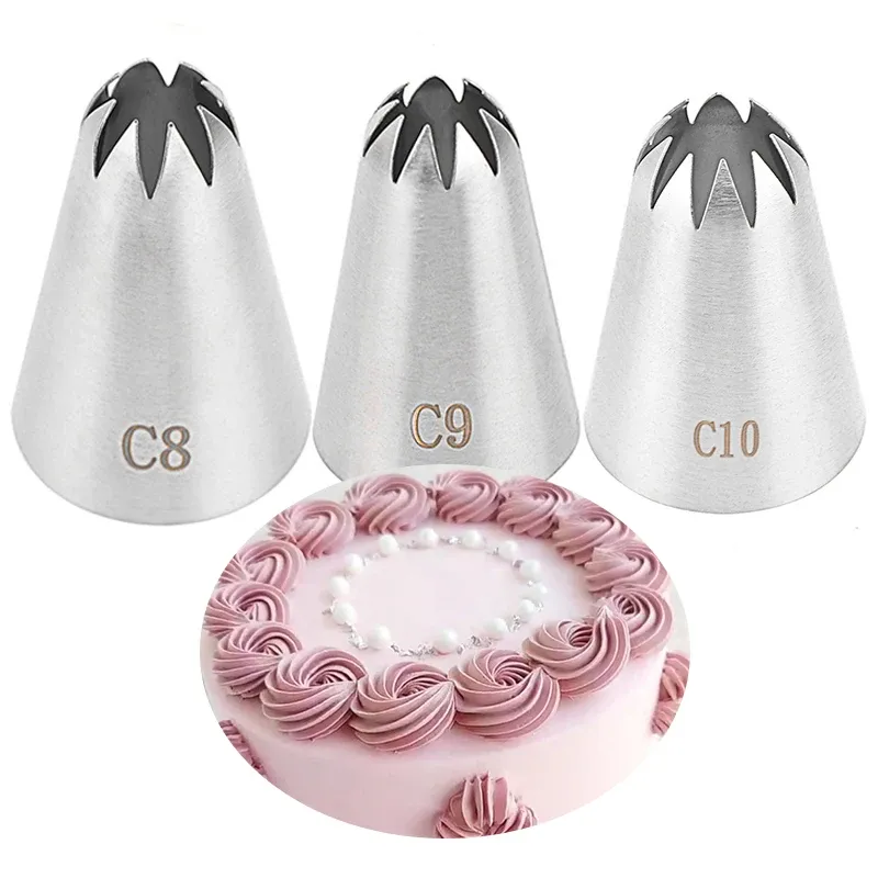 Moldes #C10 #C9 #C8 Boquillas de acero inoxidable grande Conta de cubierta Camina de pastel de pastel de rosa