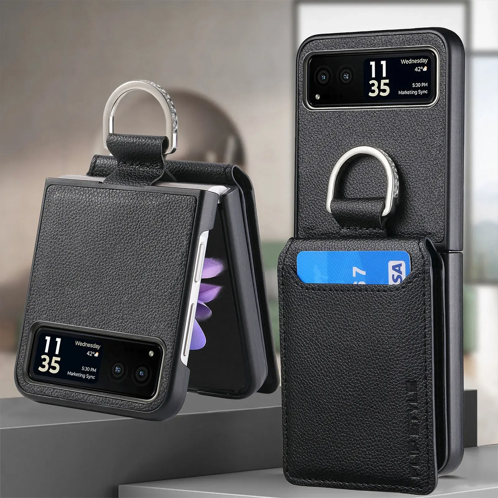 Case Portfel Pinch Pierścień Telefon dla Motorola Razr 40 Ultra Card Wak szok Stojak Ochrona skórzana osłona dla Moto Razr 40