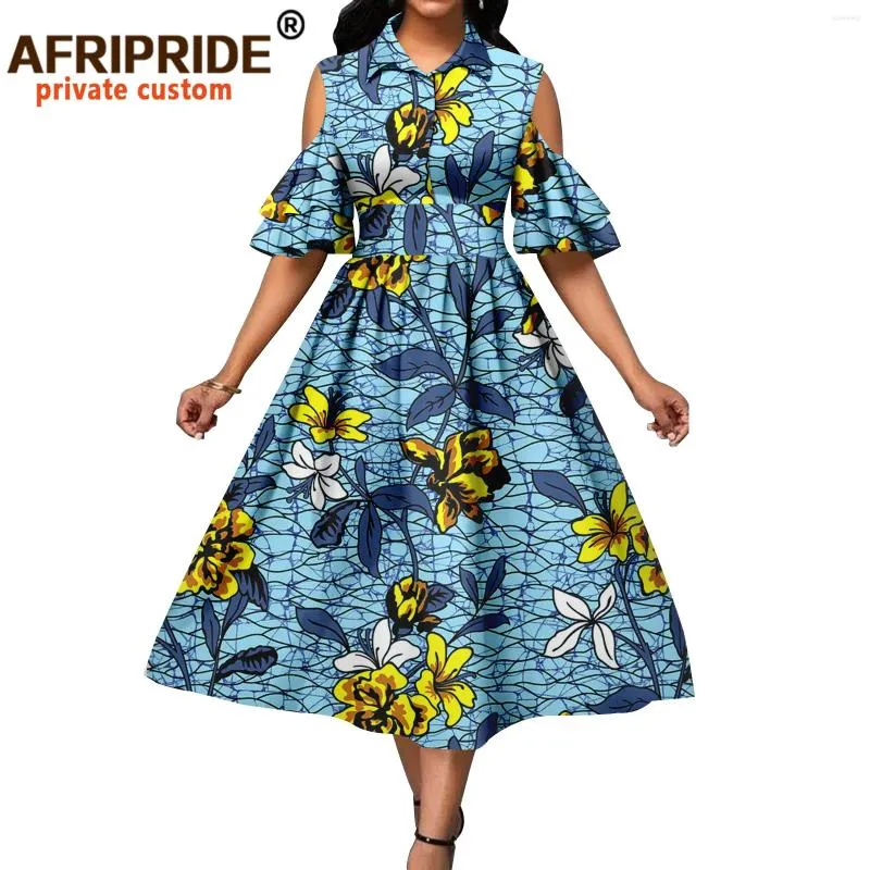 Robes de fête Afripride Tailor Made African Dashiki Robe Fomen Femmes Half Maneves Mid-Calf Longueur Summer Casual A2225065