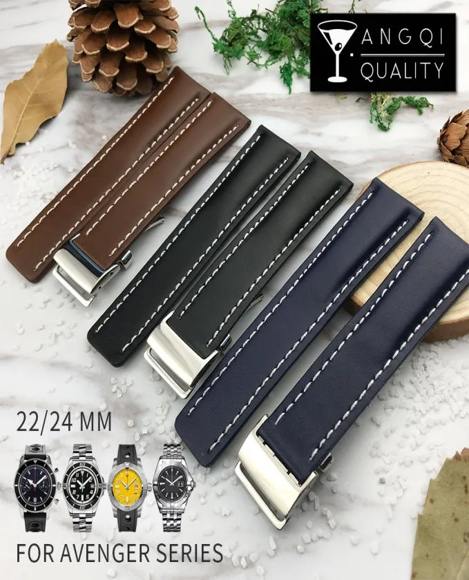 YQ 22 mm 24 mm Band de montre en cuir de veau authentique pour la série Avenger Montres Strap Watchband Man Fashion Brown Brown3978028