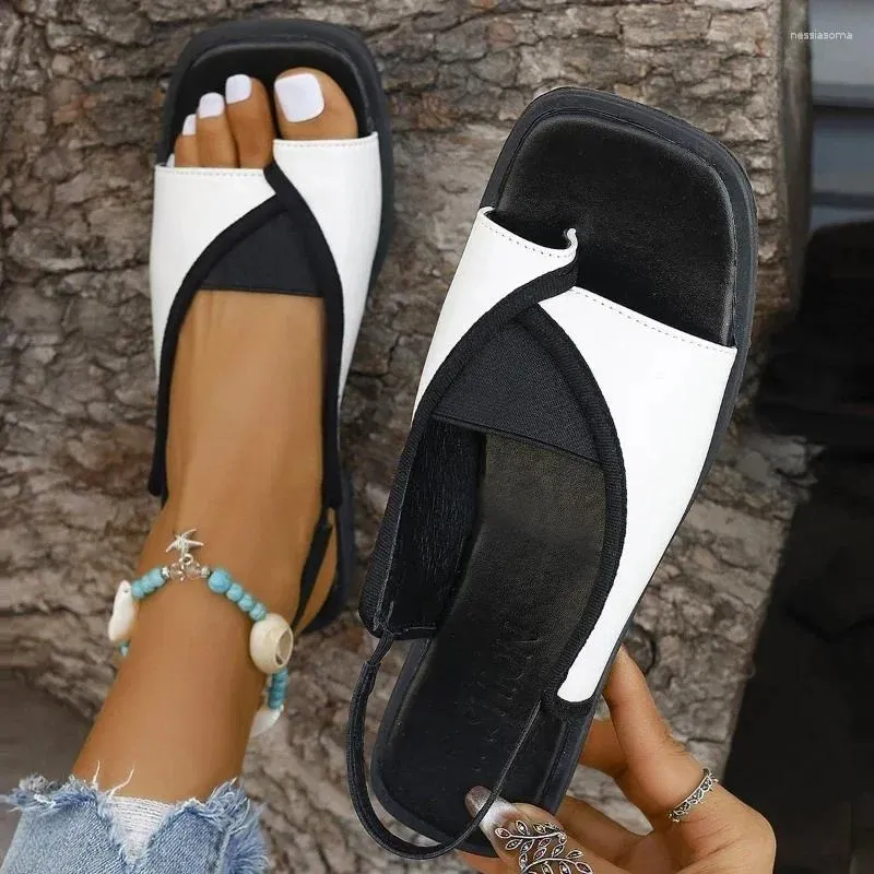 Casual schoenen gemengde kleuren gesp gebakte moderne sandalen lage hiel ondiepe dames te koop 2024 hoge kwaliteit flat met dames