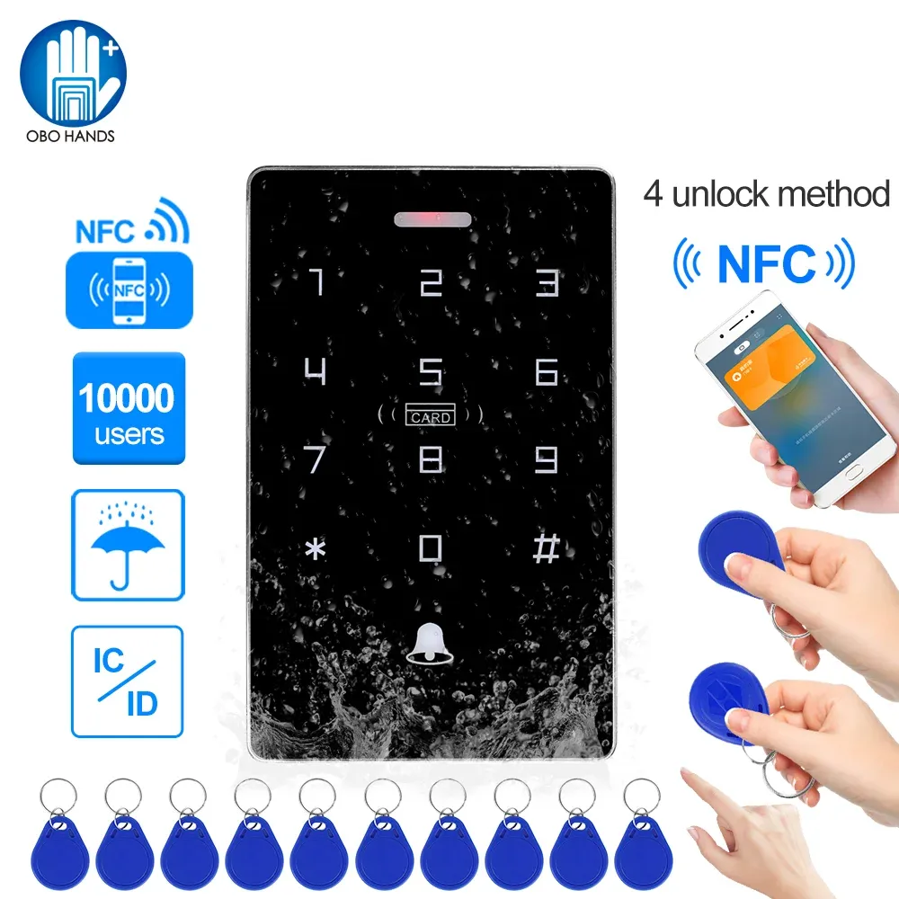 Keyboards Nfc Rfid Keyboard Waterproof Touch Access Control Keypad 10000 User Capacity Working with Dual Frequency 125khz 13.56mhz Chips