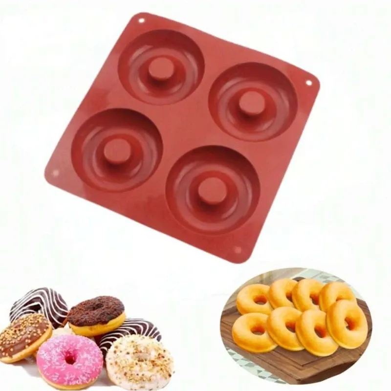 Moulds 1PC 4 Holes Donut Silicone Mold High Temperature Resistant Big Donut Cake Pudding Jelly Chocolate DIY Mould Cake Baking Tools