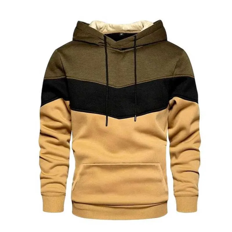 Mens Hoodies Sweatshirts Mens Patch Work Hooded Sweatshirt Hooded Casual Loose Wool Warme Clothing Mens Fashionable Autumn and Winter Sportswear 240425