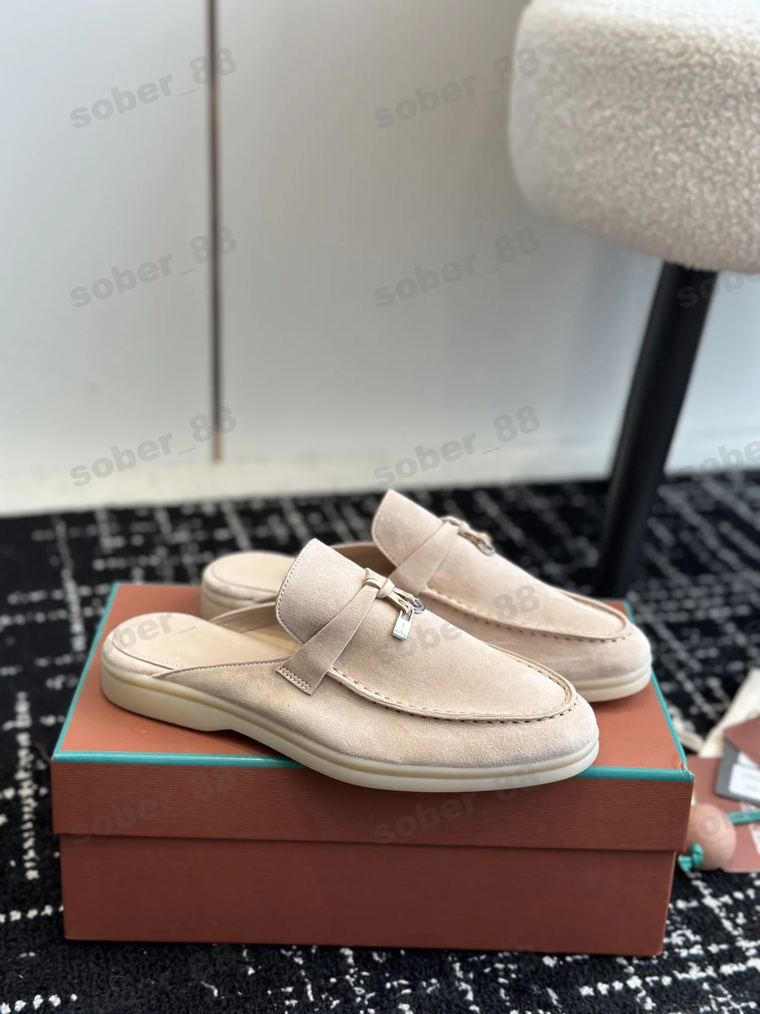 10a retro spiegelkwaliteit LP schoenen zomerwandeling charmes verfraaide suede loafers mocassins luxe ontwerper echte lederen vrouwen casual flats