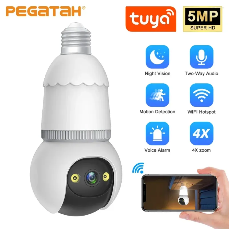 Tuya 5MP WiFi E27 BULB Säkerhetskamera inomhus Hem Smart Life Wireless Color Night Vision CCTV Videoövervakning