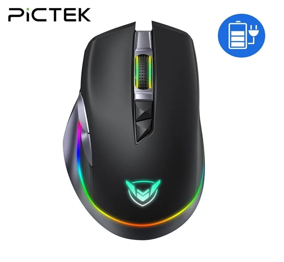 Pickt PC255 Gaming Mouse Wireless 10000 DPI RGB ładowalne ergonomiczne myszy komputerowe z 8 programowalnymi przyciskami na PC 2106096731157