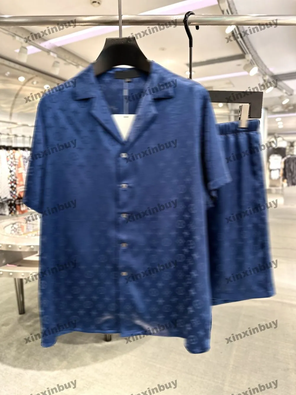 Xinxinbuy Men Designer T-shirt 2024 Italië Italië Donker Patroon Jacquard Letter Fabric Silk Sets Lange mouw Katoen vrouwen Grijs Zwart Blue S-4XL