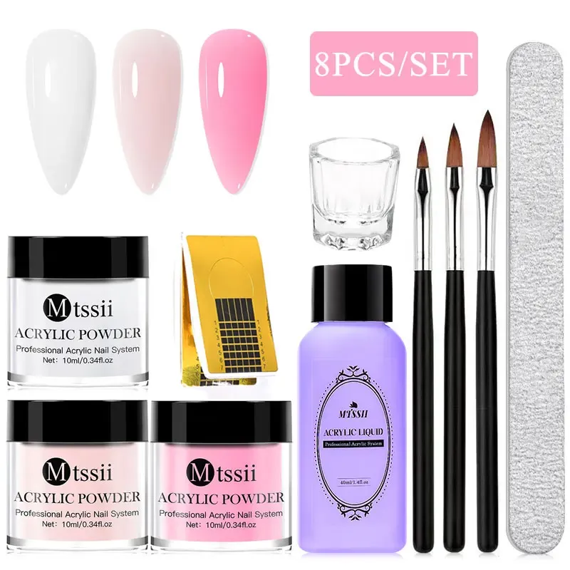 Liquids Mtssii 7/8Pcs Nail Acrylic Powder Kit Pink White Clear Acrylic Powder and Liquid Set,Monomer Liquid Set with Nail Brush