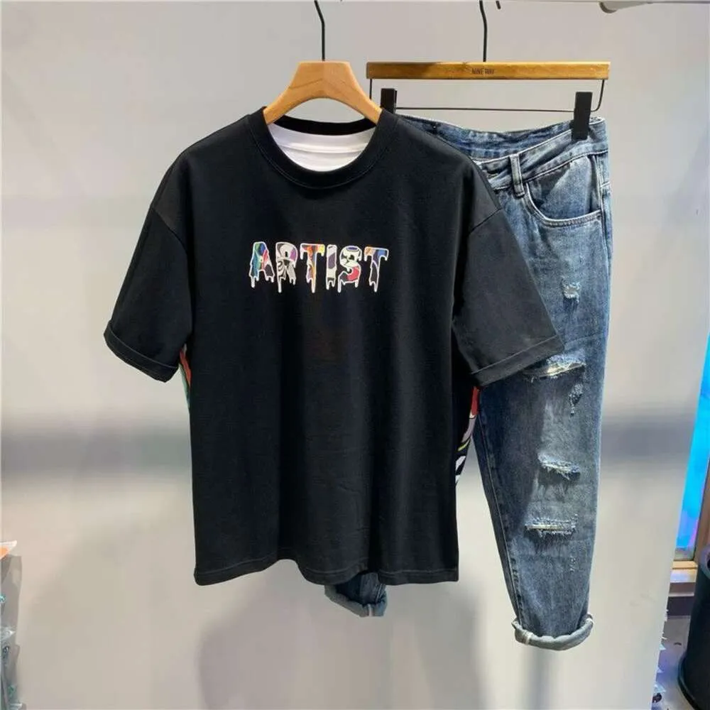 Designer shirts zomer graffiti losse modieuze persoonlijkheidsbrief print kleur blokkeren jeugd ronde nek t-shirt trend heren kleding grafisch shirt