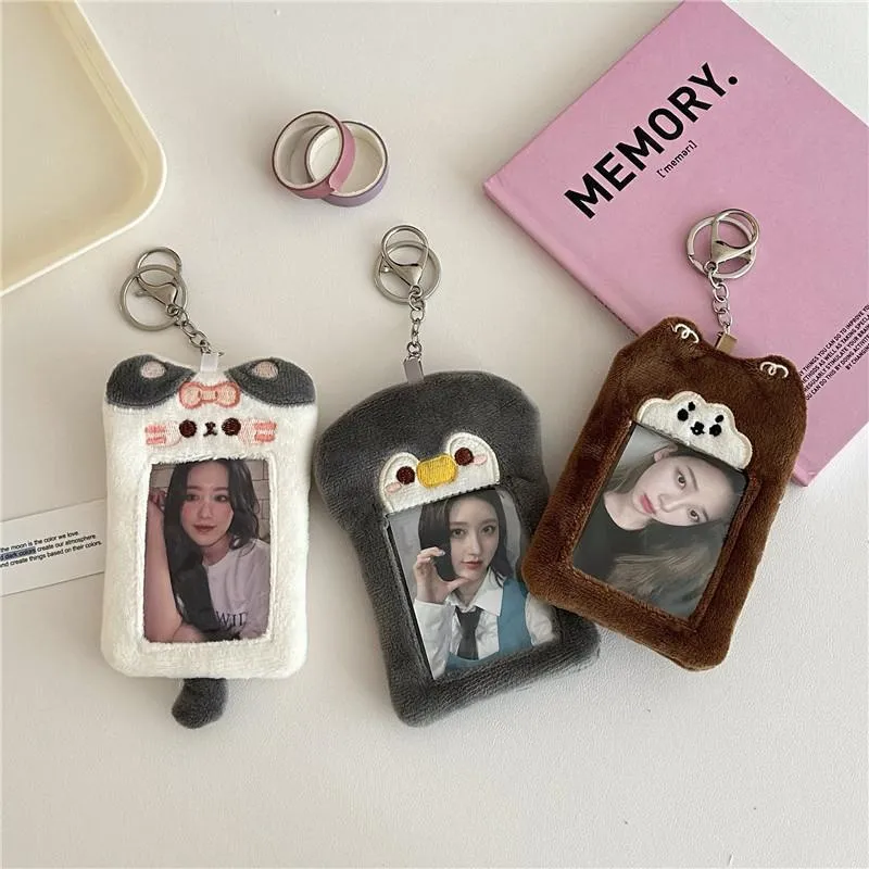 Original Cute Puppy And Cat Plush Card Holder Korean Ins Style Campus Meal Card Idol Card Photo Display Pendant