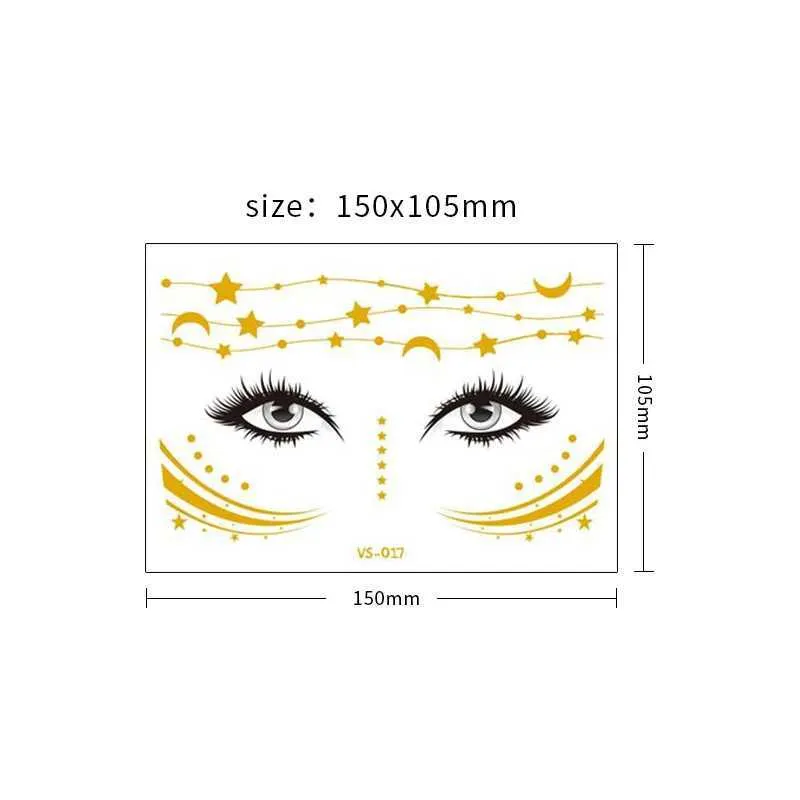 O1XF Tattoo Transfer Glitter Stickers Face Tattoo Flash Gold Temporary Metalic Tattoos Waterproof Makeup Decals for Girls Party Music Festival 240427