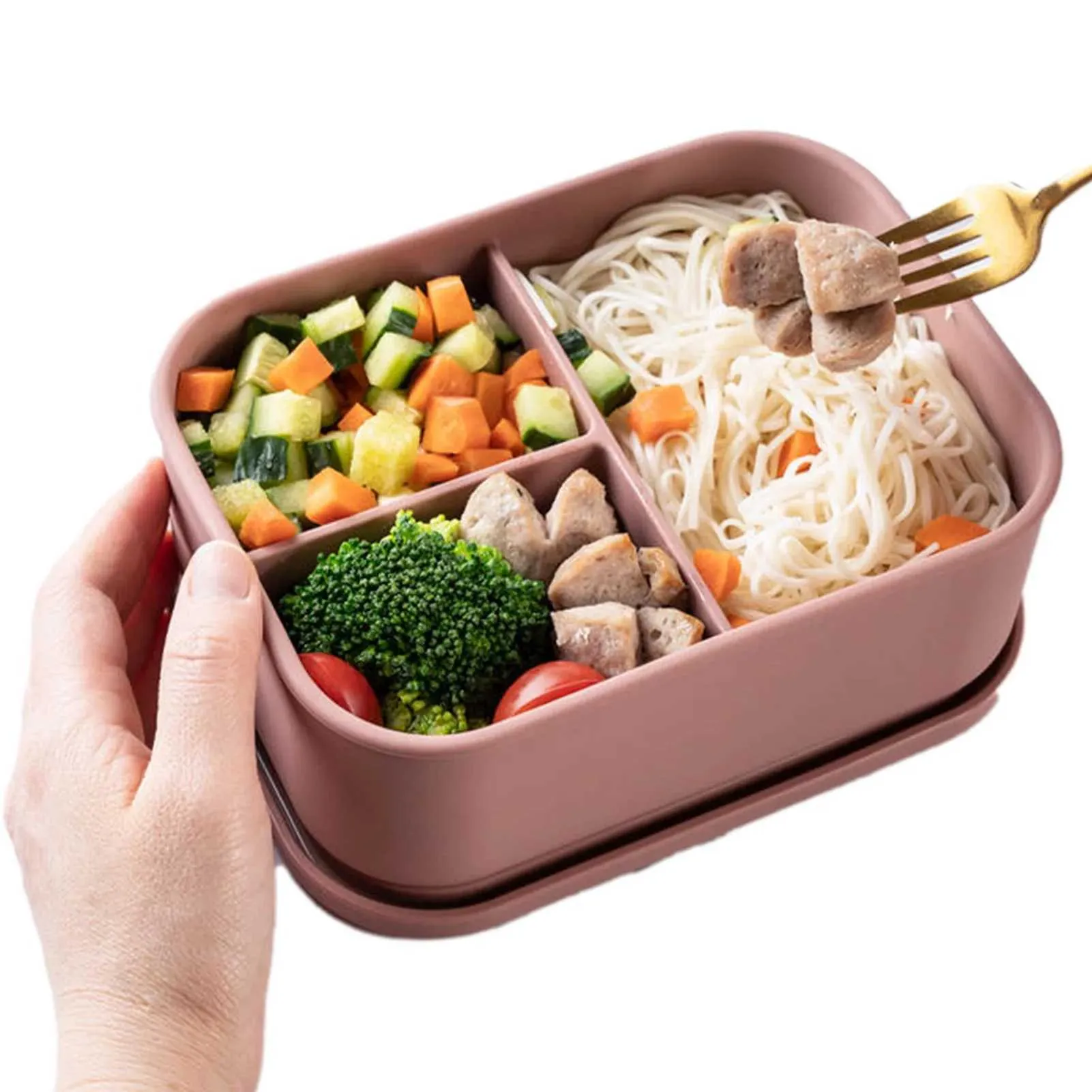 Bento Cajas de almuerzo de silicona Recipiente duradero con 3 componentes Tapa de almacenamiento de alimentos apilables para bocadillos y frutas Q240427