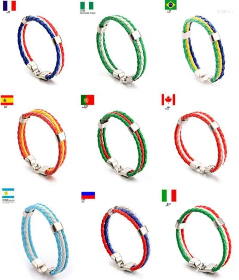Bracelets Charm Fashion Russia España Francia Brasil Brasil Bandera de cuero Bracelet Men Fans de fútbol de alta calidad Parejas Joyería de regalos 3665490