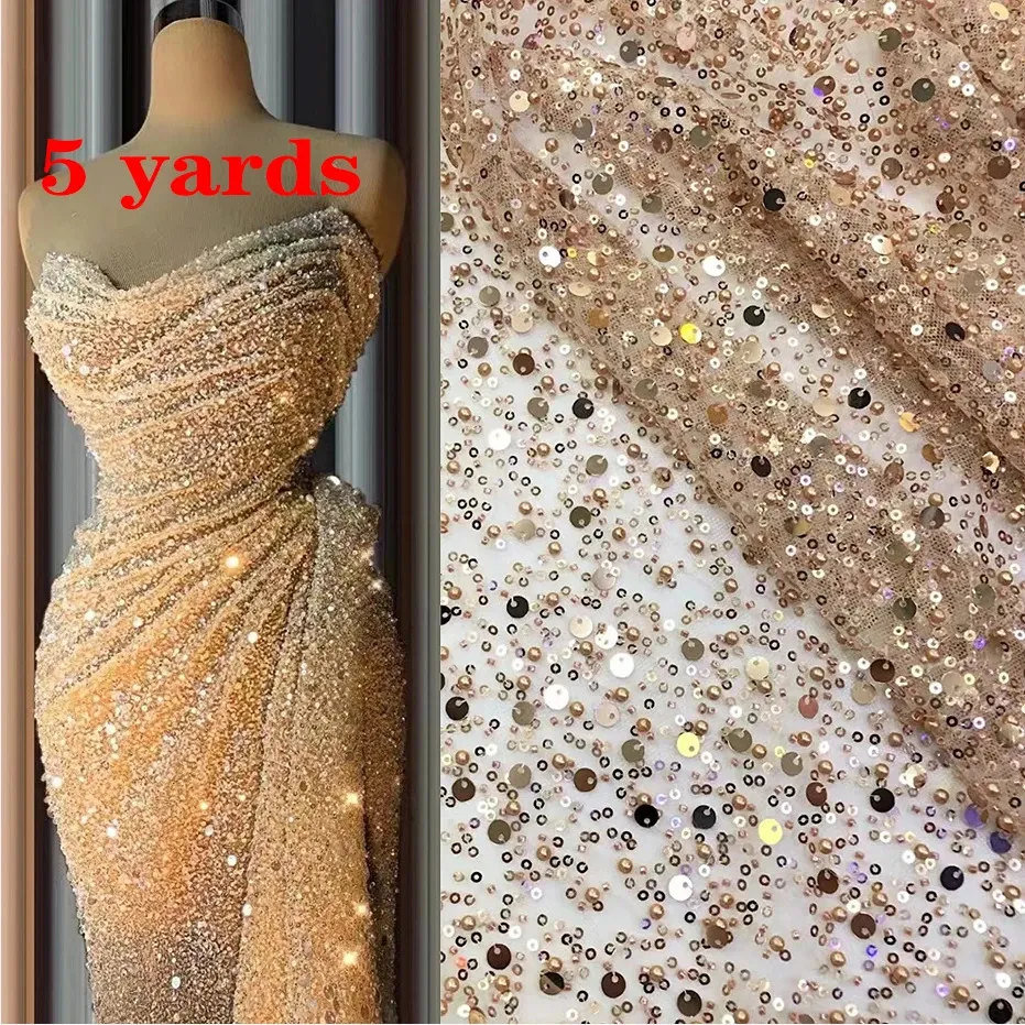 Luxury African Lace Fabric High Quality French Guipure Lace Fabric 2024 Arrival Sequins Lace Fabric for Party ALC-ZJ112 240417