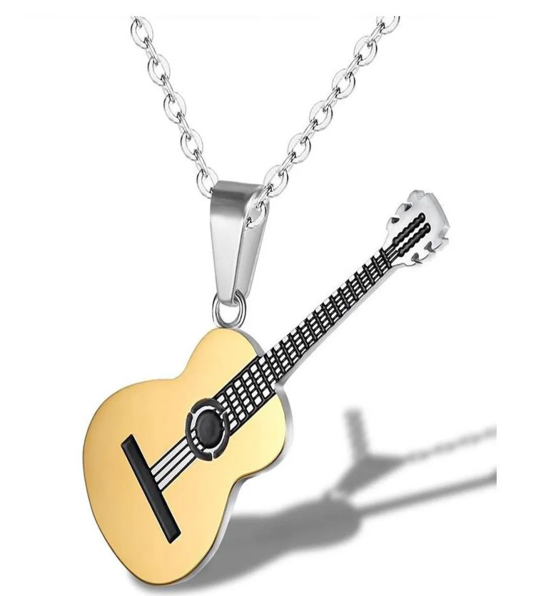 Personnalité créative de style européen et américain Guitare Pendentif masculin et féminin Collier en acier titane7818202