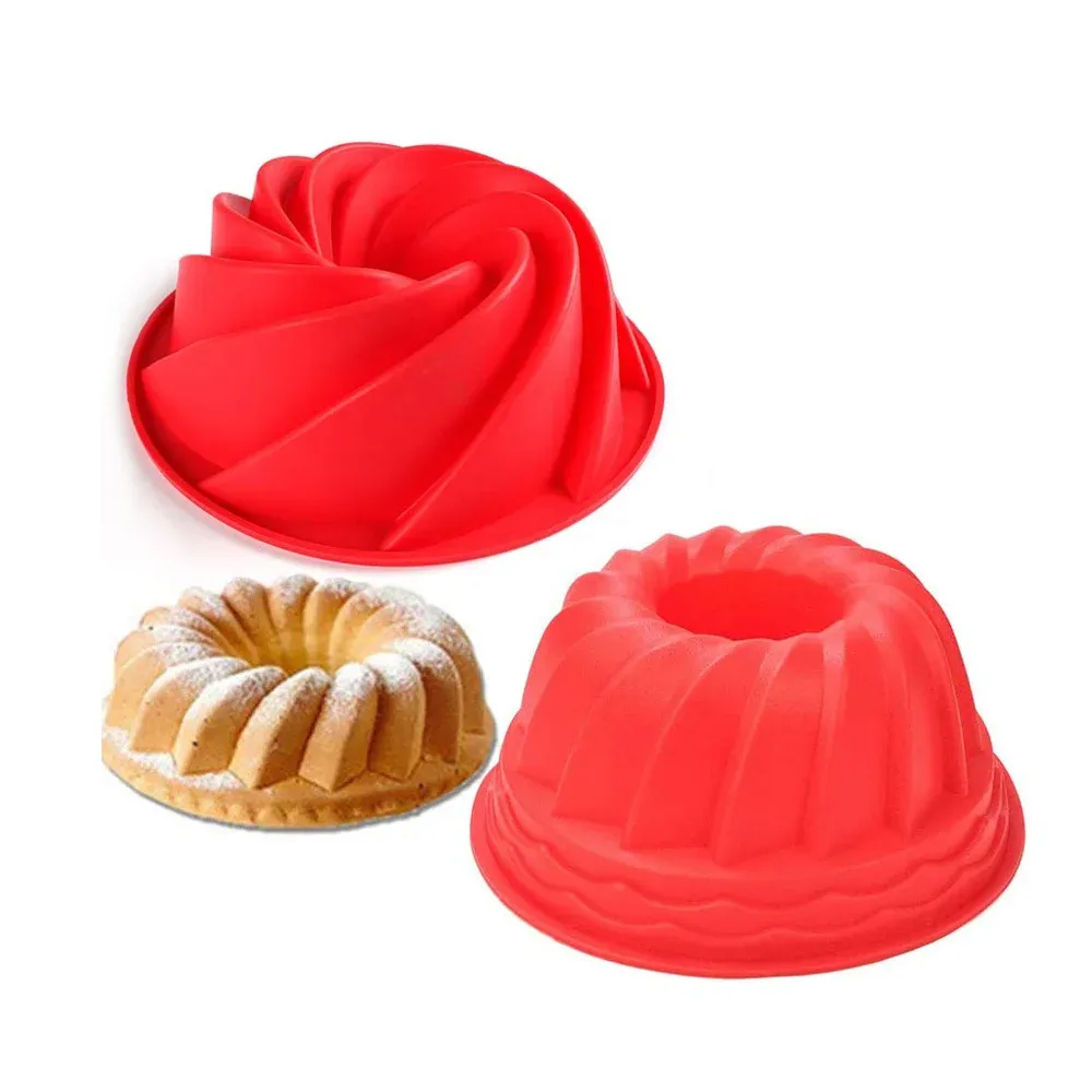 Moldes de 9 polegadas de bolo de silicone sem pau Bundt Pan Fancy Spiral Jelly Breadage Bakeware Bakeware para festa de aniversário 10103