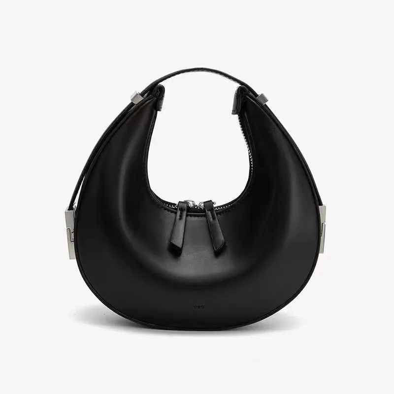 2024 niche summer cute casual cowhide half moon MINI wrist bag new all-in-one hand armpit fashion crossbody single shoulder women's bag leather