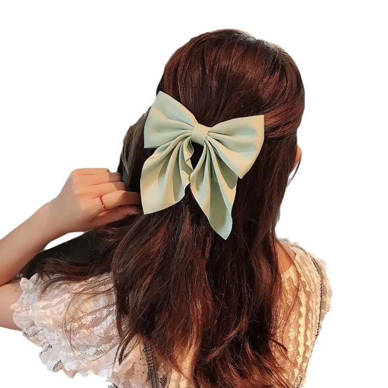 Sweet Bow Hairpins Solid Color Bowknot Hair Clips For Girls Satin Butterfly Barrettes Duckbill Clip Kids Hair Accessories