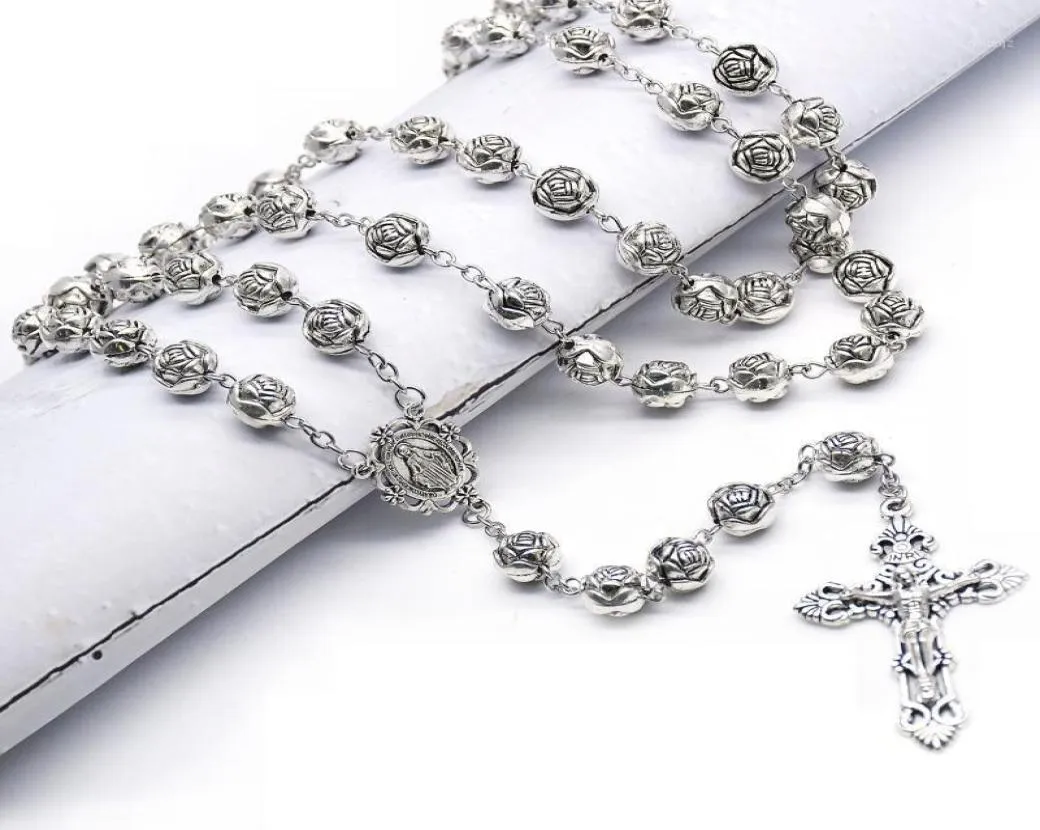 Collane a sospensione da 10 mm per perle rosario collana a catena argento sante Gesù per donne ragazze religiose Gioielli Gift52221652