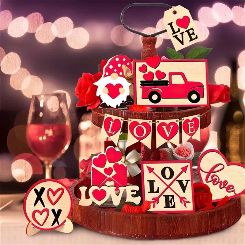 パーティーデコレーションバレンタインデー階層トレイ装飾ラブテーブル木製サインデコレーション結婚記念日のためのハッピーバレンタイン