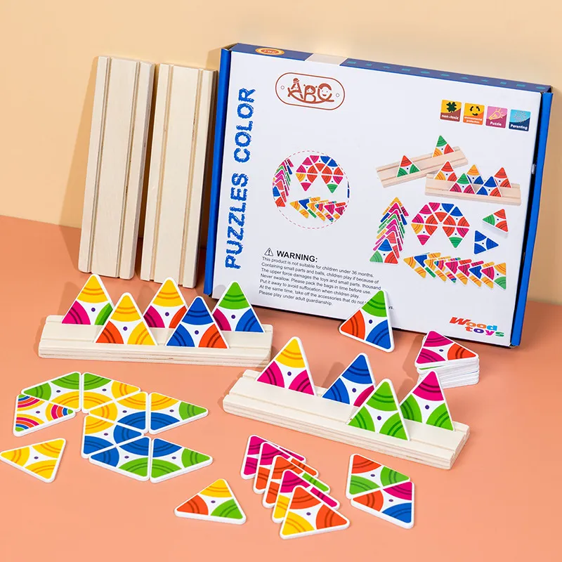 Dzieciowe liczba gier stołowych blokuje drewniana liczba bitewna trójkątna kolorowa puzzle 3D