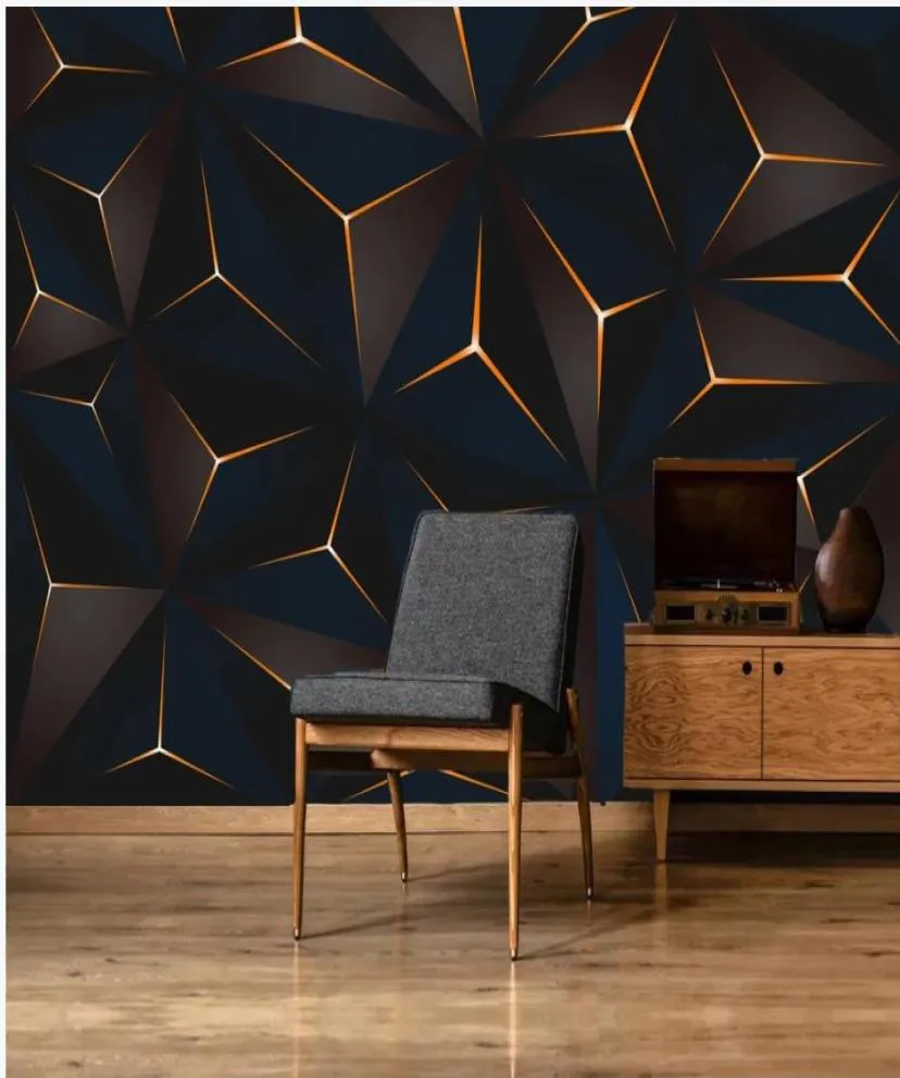 Papéis de parede de belas paisagens de linhas de ouro minimalistas modernas abstrato de TV geométrica WA5205176