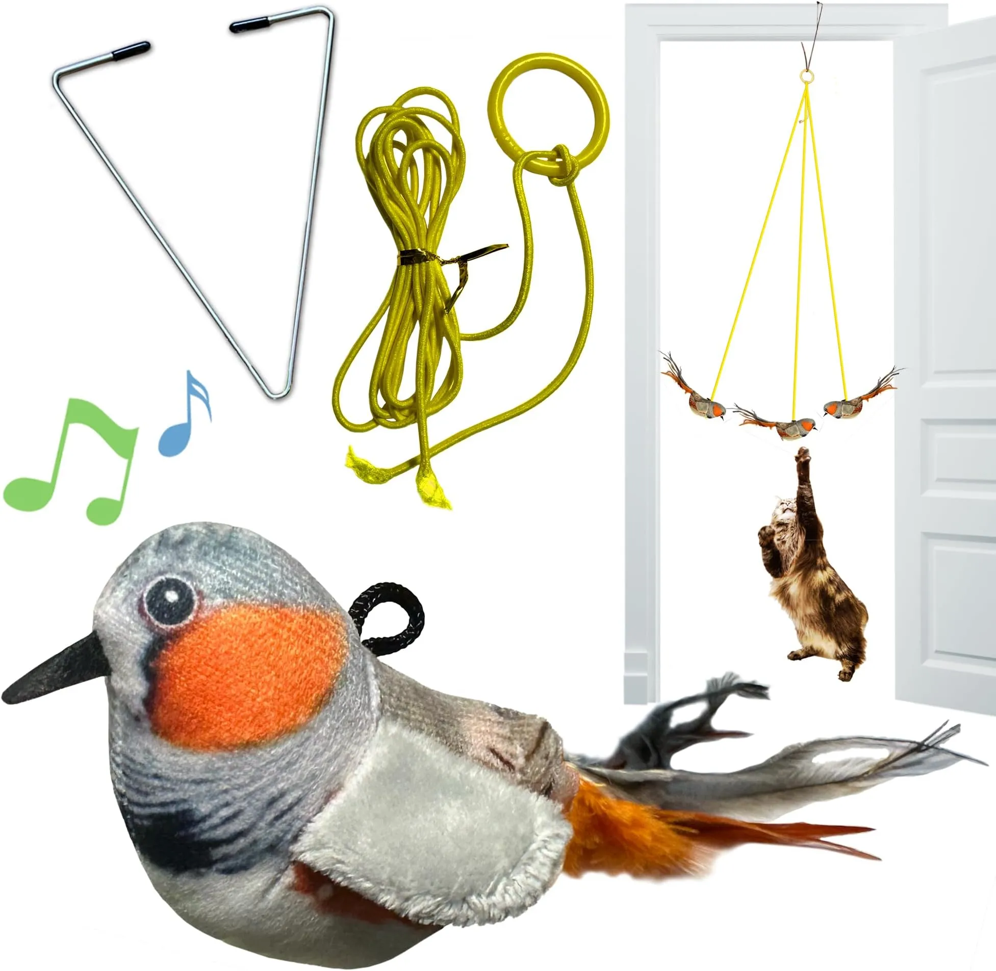 Interactive Chirping Bird Cat Toy Premium Doorway Hanging Fun 