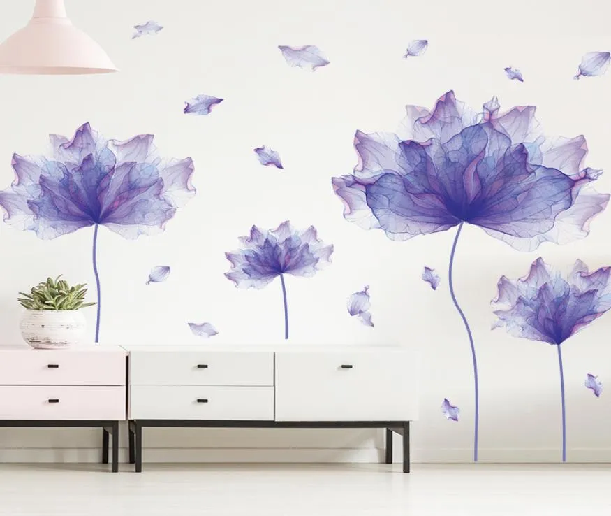 Adesivi da parete di fiori viola creativi soggiorno decorazioni per camera da letto decorazione da parete da parete grande sfondo 3d fiori in vinile decalne6861596