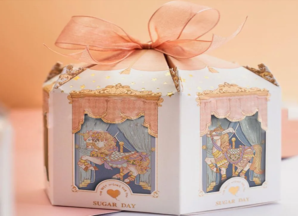 Карусель бумажная подарочная коробка с лентой свадебной сувениры и подарков вечеринка для детского душа конфеты.