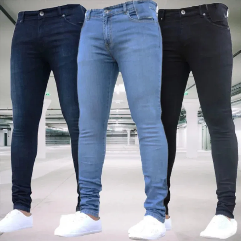 Man broek retro wassen ritssluiting stretch jeans casual slanke broek man mannelijke plus size potloodbroek denim skinny jeans voor mannen 240412