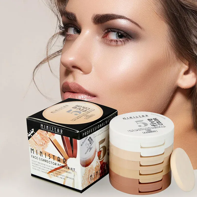 Pulver 5 i 1 ansiktspressat pulver konturskuggning concealer foundation palette foundation lossa pulver utgör pulver