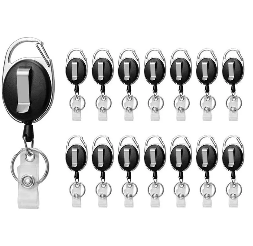 Keychains Intrekbare badgehouder Zwarte ID -kaarthouder met Carabiner Reel Clip Key Ring Pack van 157483550