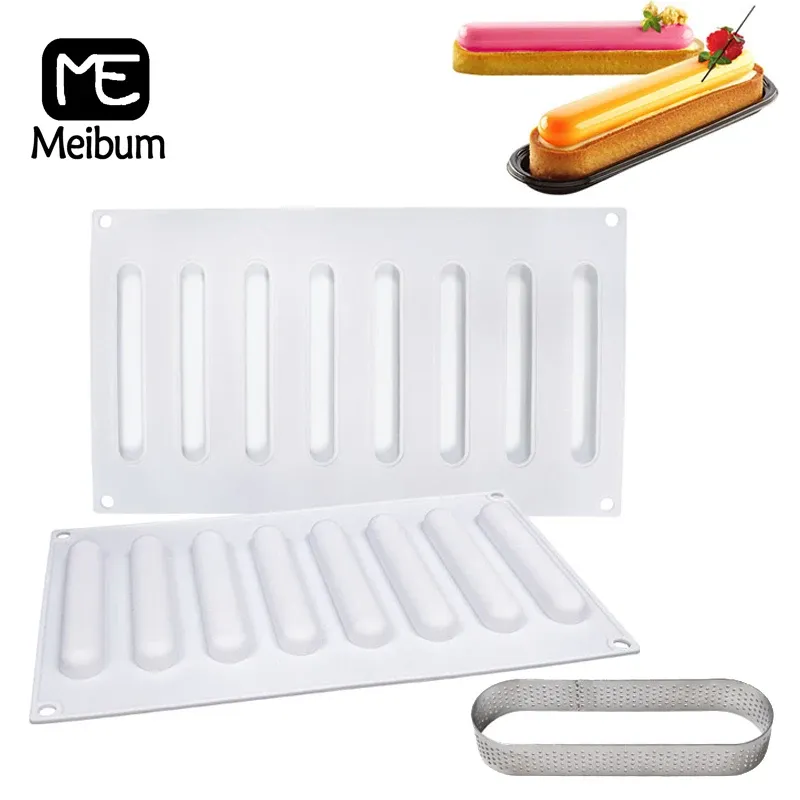 Moulds Meibum 8 Cavity Oval Cake Silicone Mould Tart Ring Combination Mold Pastry Bakeware Mousse Dessert Decorating Tray Baking Tools