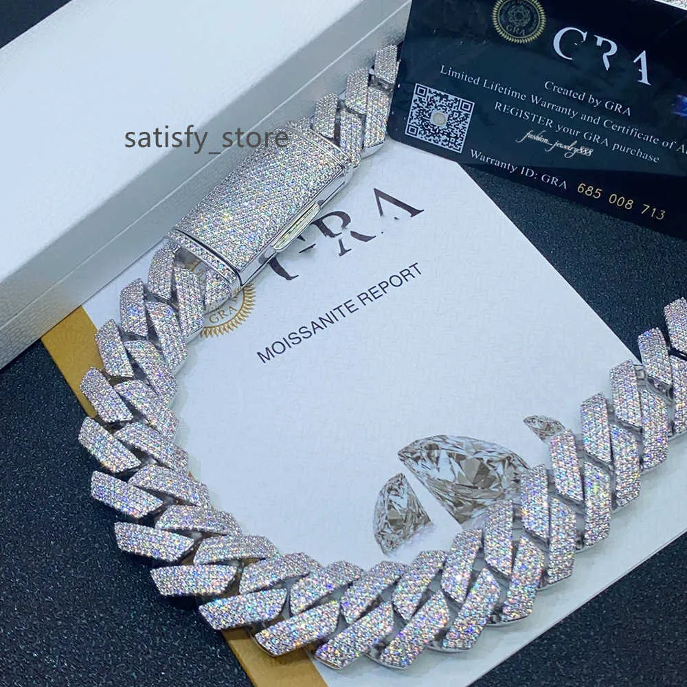 Naszyjnik Moissanite Cuban Link łańcuch 20 mm 4 row Full Diamond Ice Out VVS Pass Diamonds Tester Stal nierdzewna Pletacja Hiphop Mens Bransoletka Bransoletka z grą